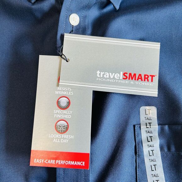 Roundtree & York Button Up Shirt Men L Tall Navy Travel Smart Office Classic NWT - Picture 5 of 13